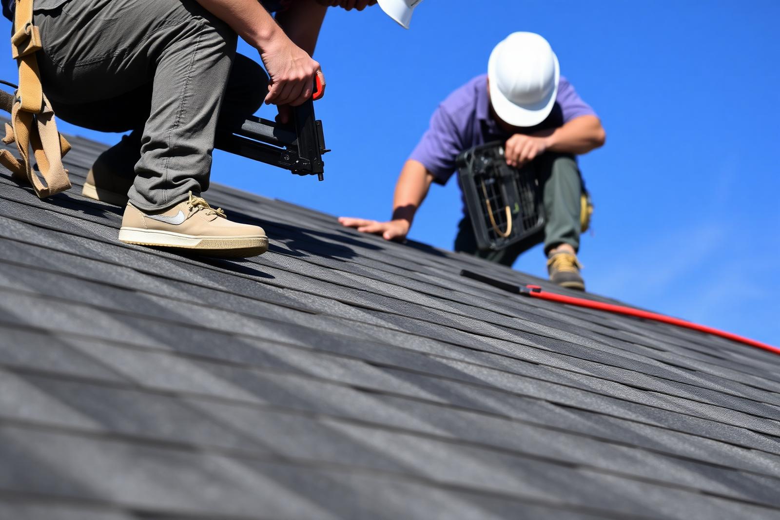 Smith Roofing crew installing dimensional shingles